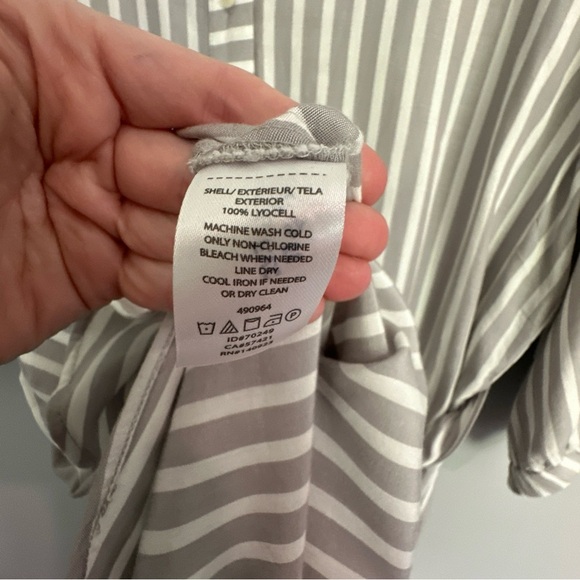 LOFT Outlet lounge Grey White striped collared button  dress Large Soft Flowy - Picture 5 of 6